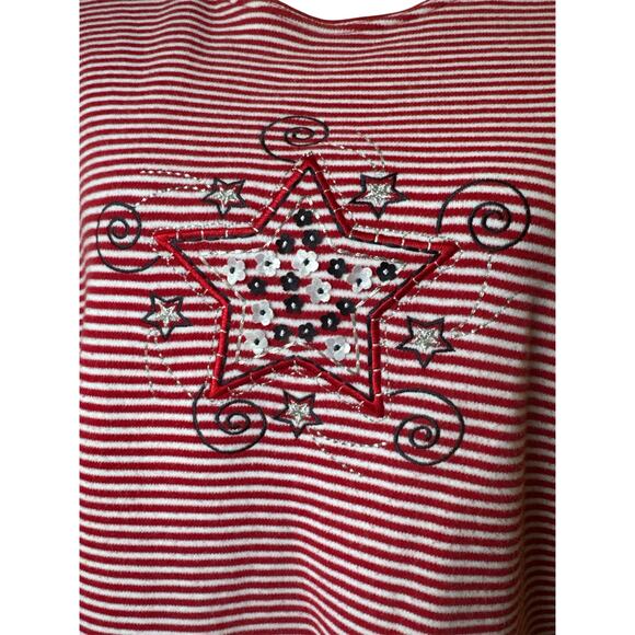 Classic Elements Petite Women's L T-Shirt Short Sleeve Stripped Star White Red - Picture 3 of 4